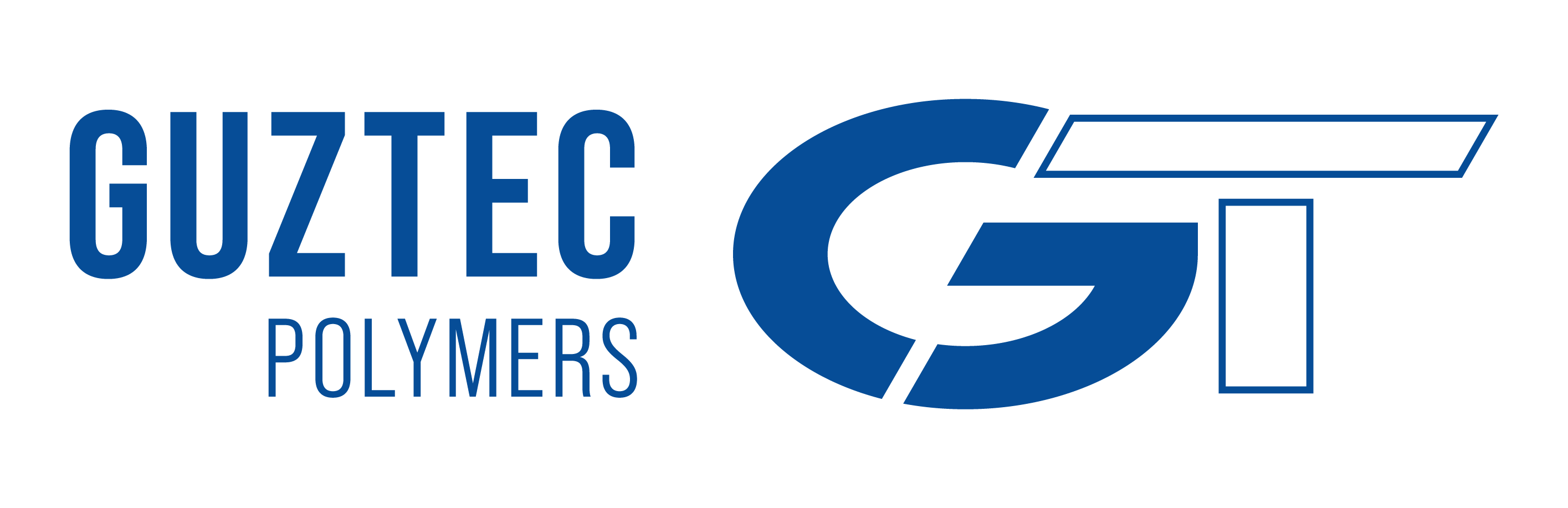 Logo von Guztec Polymers, blaues Design mit stilisierten Buchstaben G und T.