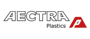 Aectra Plastics Logo mit markantem roten Symbol, spezialisiert auf Kunststofflösungen und innovative Materialien.