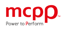 Logo von mcpp mit dem Slogan Power to Perform in Rot und Schwarz.