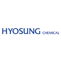 Hyosung Chemical Firmenlogo – Blaues Textlogo auf weißem Hintergrund, Chemieindustrie-Branding.