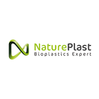 Logo von NaturePlast, Spezialist für Biokunststoffe, mit grünem Design und technischem Look.